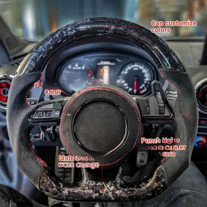 

For Audi A3 A4 A5 A6 A7 Q3 Q5 Q7 Forged carbon fiber LED steering wheel with flat bottomed sports