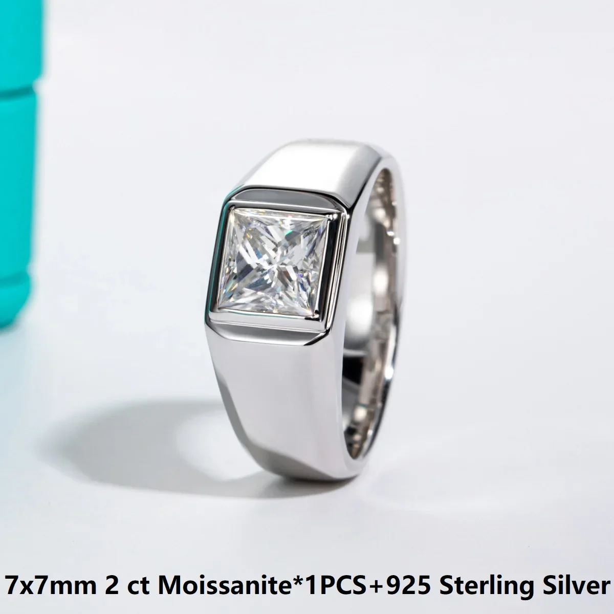 

2 Carat (7x7mm) D Color Moissanite Engagement Ring for Men, 925 Sterling Silver Wedding Band, GRA Certified Bridal Jewelry Gift