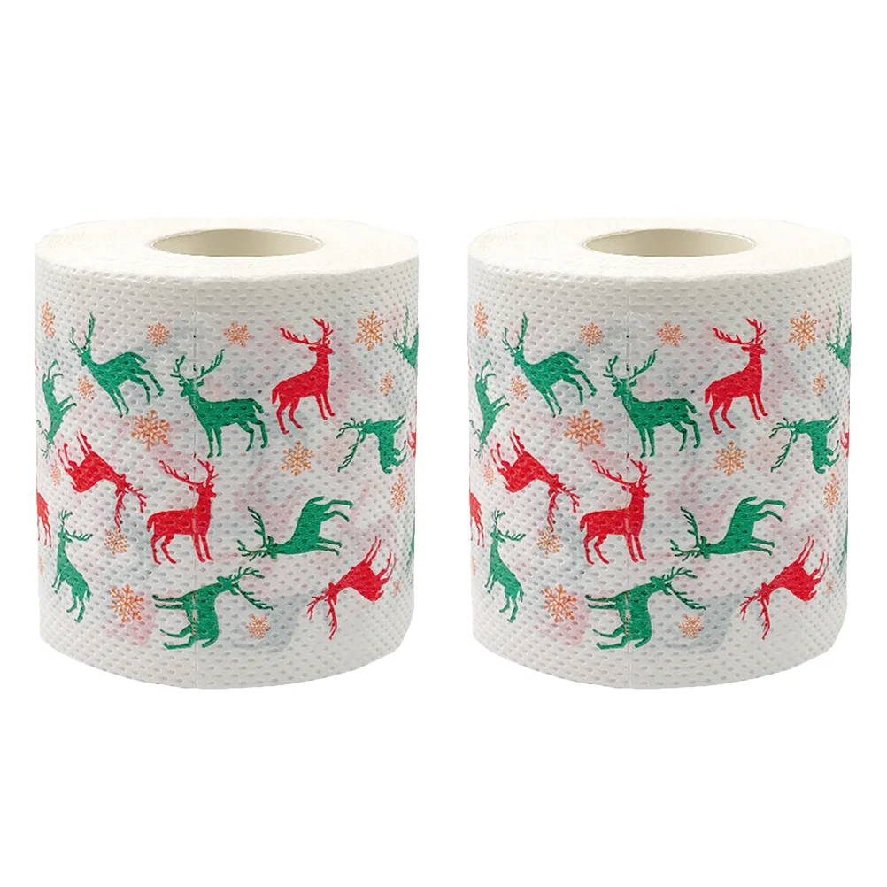 2 Rolls Printed Paper Dinner Tissue Xmas Napkin Christmas Pattern Toilet Lunch Kitchen Bath Tissues Soft Napkins