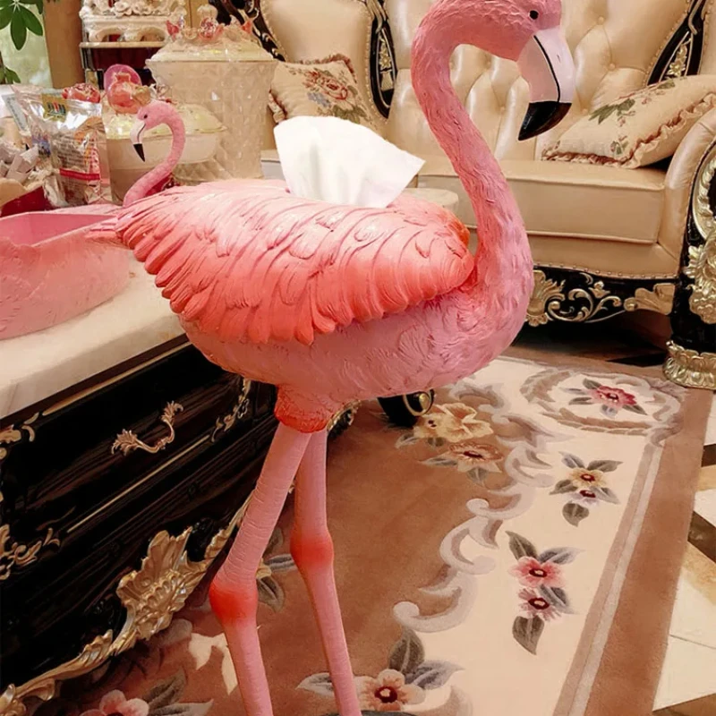 Flamingo Resin Tissue Box Statue Ornaments Creativity Living Room Interior Decor Sculptures Home Toilet Decorative Crafts