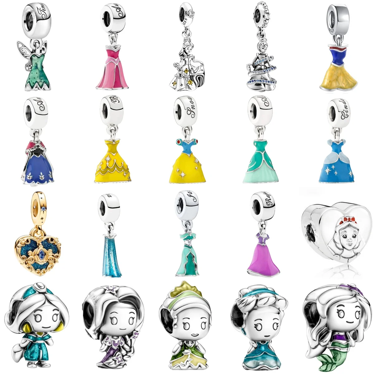 

925 Silver Miniso Disney Princess and Dress Exquisite Charm Pendant Trinkets Fit for original Bracelets DIY Women's Jewelry