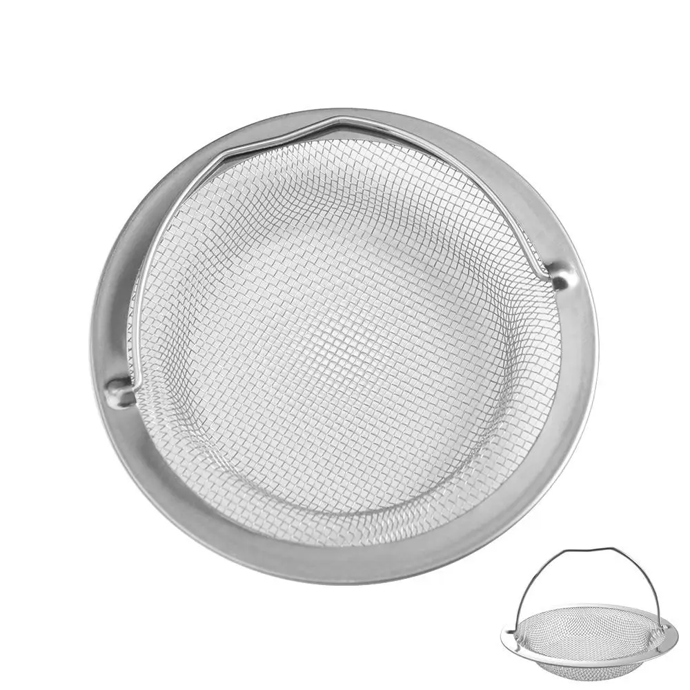 Shower Drain Hole Durable Sink Strainer Mesh Round Convenient Drain Stopper Filter Silver with Handle Hair Catcher Home