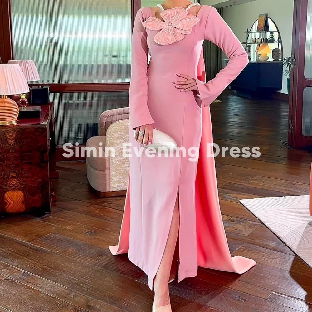

Simin женское вечернее платье из крепа длиной до щиколотки с длинными рукавами и разрезом по бокам, с атласной накидкой с 3D цветочными бусинами, торжественное платье для выпускного вечера на 2025 год