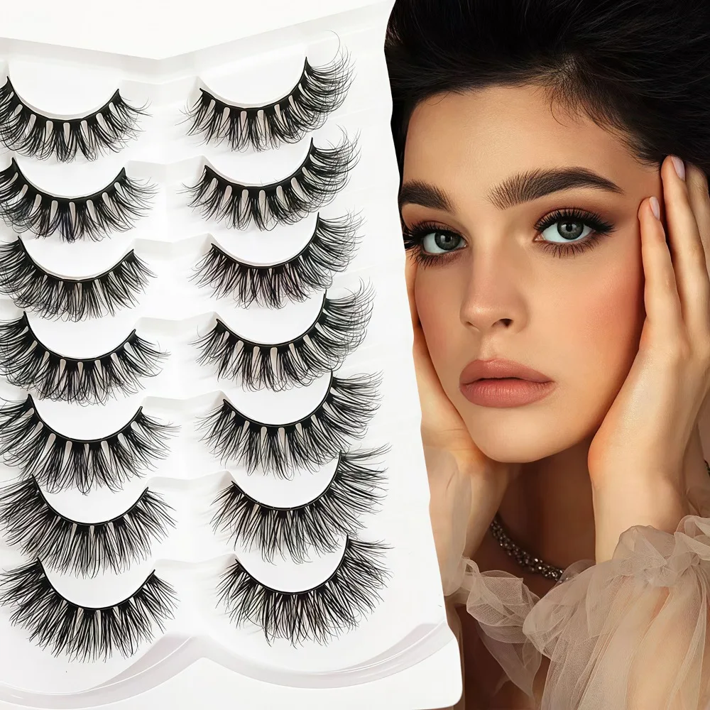 7 pairs of cotton thread, thick stem, crossed hair, fake eyelashes, manga, European and American eyelashes, natural stage