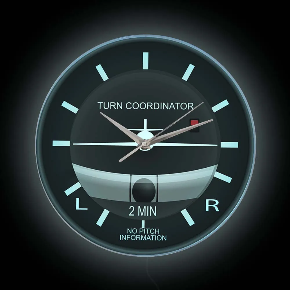 Pilot Indicator Turn Coordinator Modern Design Wall Clock With LED Backlight Plane Aircraft Home Decor Nightlight Clock Watch