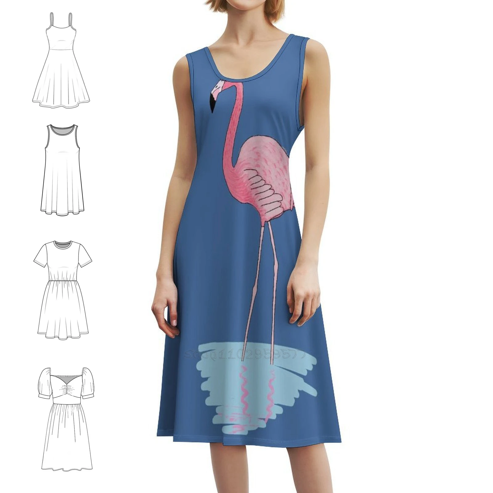 

Flamingo On Water Preppy Style Mini Dress For Women A-Line Loose Fit Casual Day Dress Pink Flamingo Cute Birds Paradise Womens