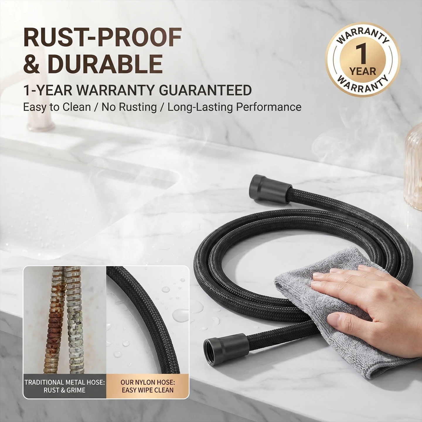 silver gray Anti Winding Nylon Shower Hose High Flow Flexible Water Tube Universal G1 2 Thread 2M Bathroom Replacement    JJ3409