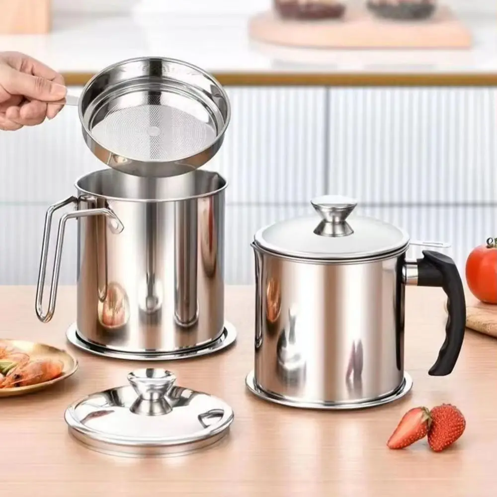 

Large Capacity Oil Filtering Pot BPA-Free Anti-Leakage Stainless Steel Oil Can Reusable Dust-Proof Cover Grease Container