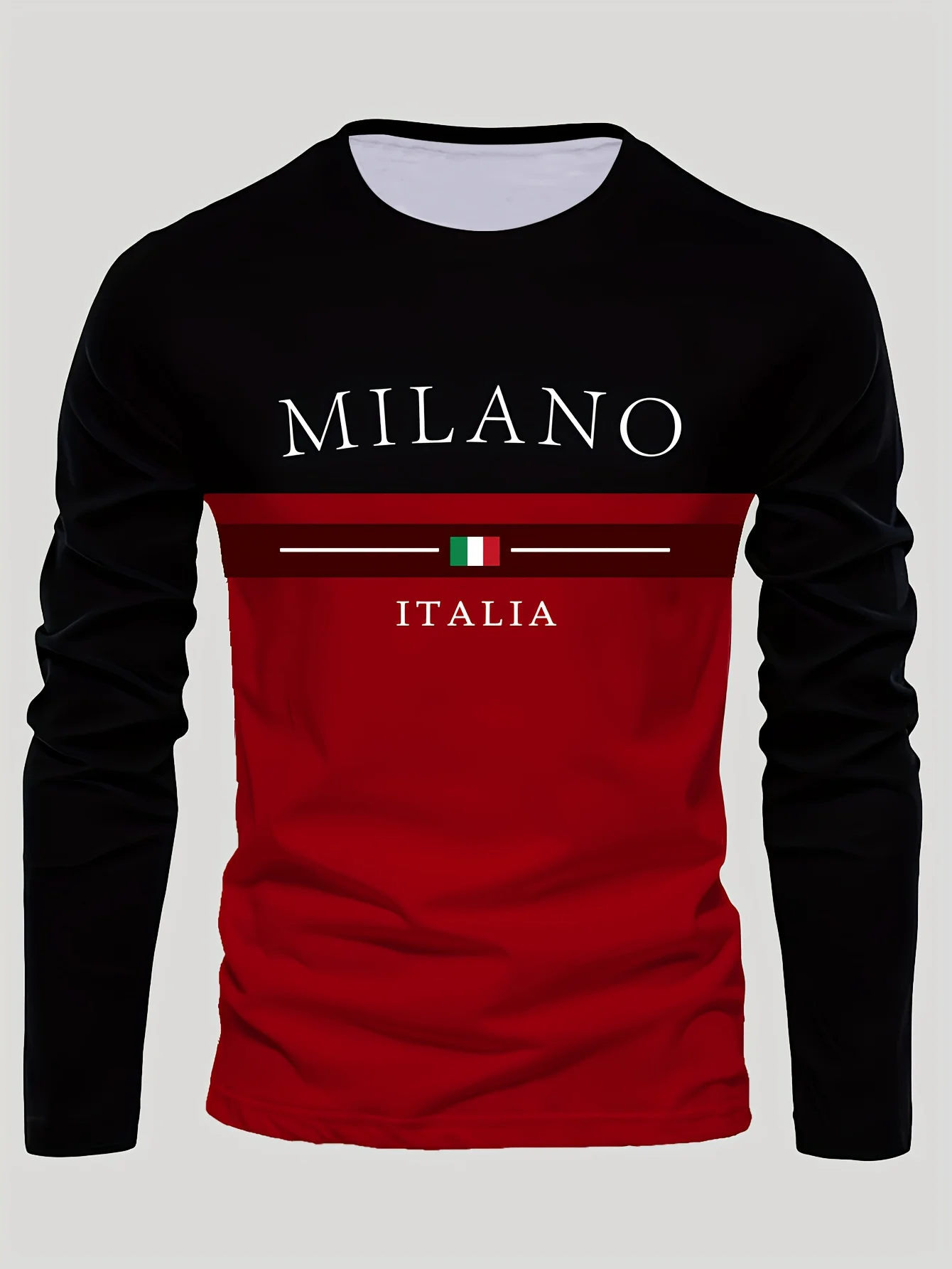 Milan Men's Outdoor Casual Round Neck Long Sleeved T-shirt With Simple Style Letter Printing Breathable Outdoor Top Clothing