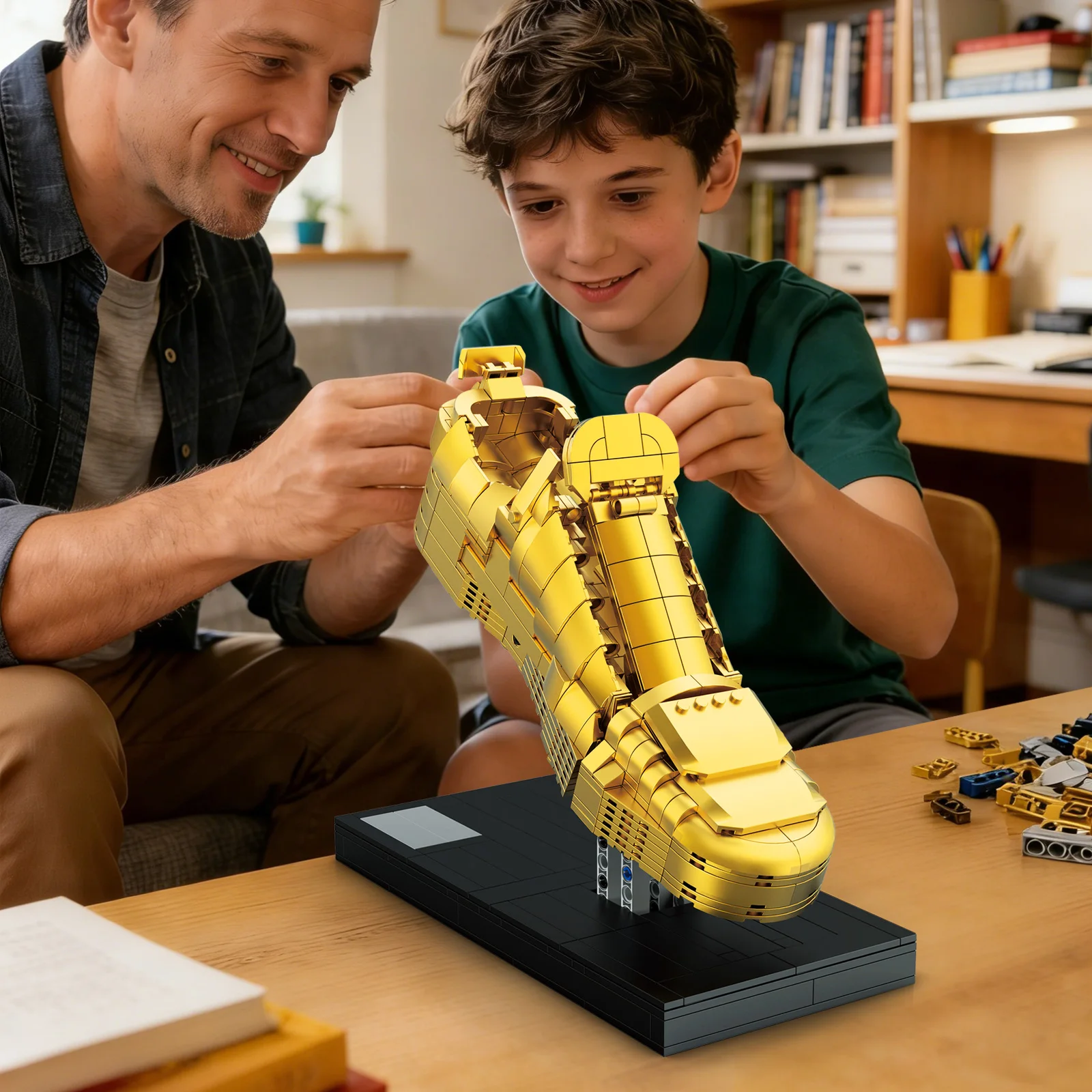 

Football Match Champion Golden Boot Building Blocks Desktop Decoration Assembled Toy Commemorative Gifts for Kids Boys and Fans