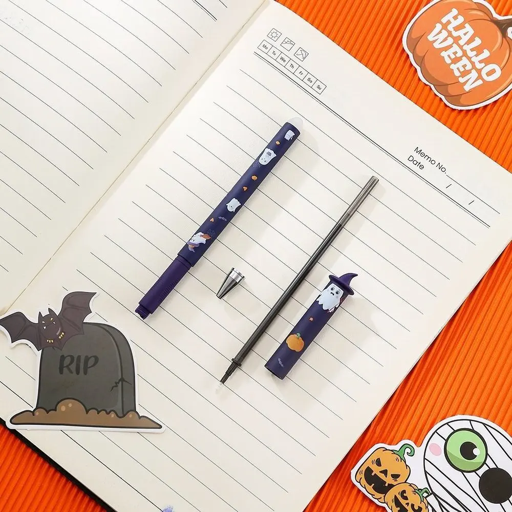 1-6 Stück Halloween löschbare Gelstifte, 0,7 mm Klick-Druckstift-Set, niedliche Geister-, Kürbis- und Fledermaus-Motive, Schreibgeschenk für Schüler, Schule und Büro – Detail 3