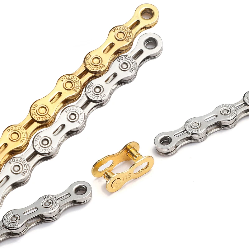 POZDOZ 8 9 10 11 12 Speed Bicycle Chain Gold Silver Half/Full Hollow Ultralight 116L 10s 11s 12s MTB Road Bike Chains Parts