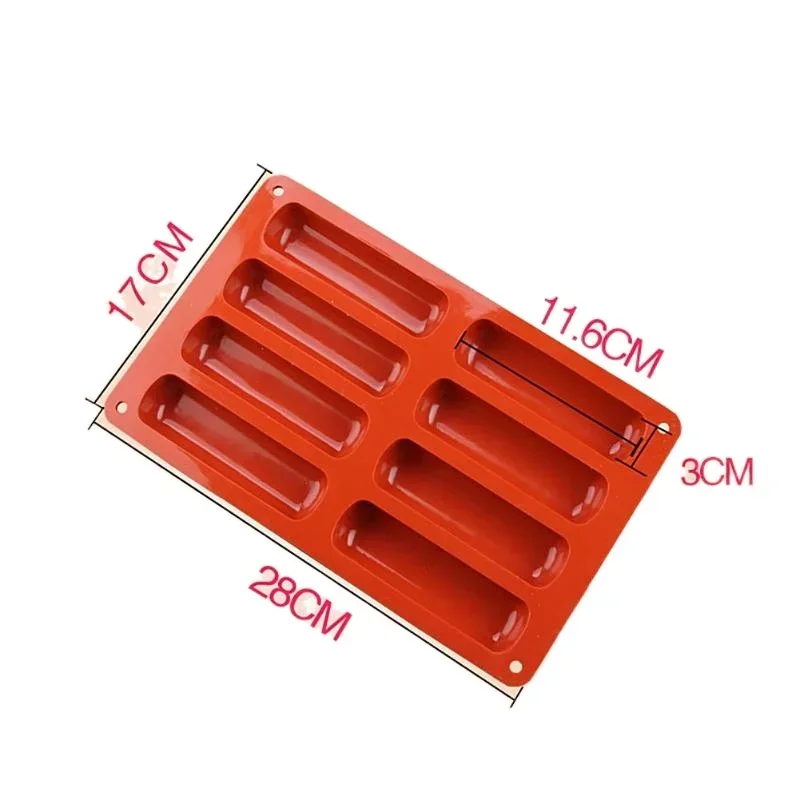 8 Cavity Silicone Long Finger Biscuit Chocolate Mold DIY Tiramisu Mousse Cake Eclairs Energy Bars Muffin Kitchen Baking Utensils