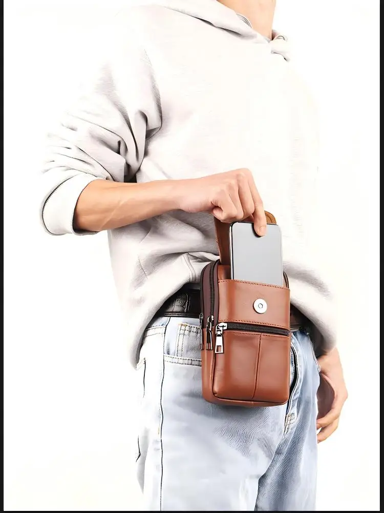 Herren-Leder-Gürteltasche - Große Kapazität Handy-Gürteltasche - Outdoor-Arbeitsrucksack, Sport-Wandertasche Tragbare Umhängetasche – Detail 25