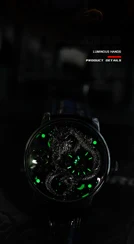 HANBORO Orologio automatico da uomo 45,5 mm Orologio da polso meccanico Luminoso cinturino in pelle con quadrante drago intagliato 5D