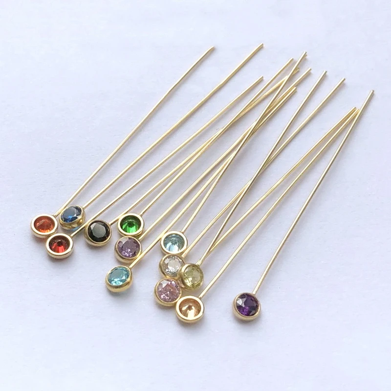 14K Gold Filled 3A CZ Bezel Headpin Head Pins Needles for DIY Earring Pendant Making Tarnish Resistant Jewelry Findings