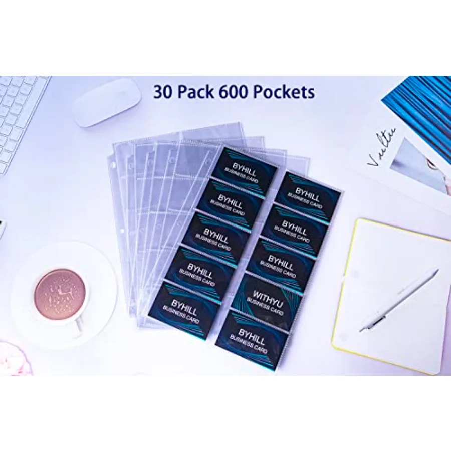 600 Pockets Business Card Binder Sheets, Ultra-Clear Business Card Pages for 2/3/4 Ring Binder, Double Sided 10 Pocket Credit C