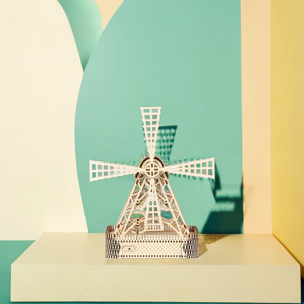 Tada 3D Large Wind Turbines DIY Wooden Puzzle Building Block Assembly Model Toys Creative Game For Children Kids Birthday Gift