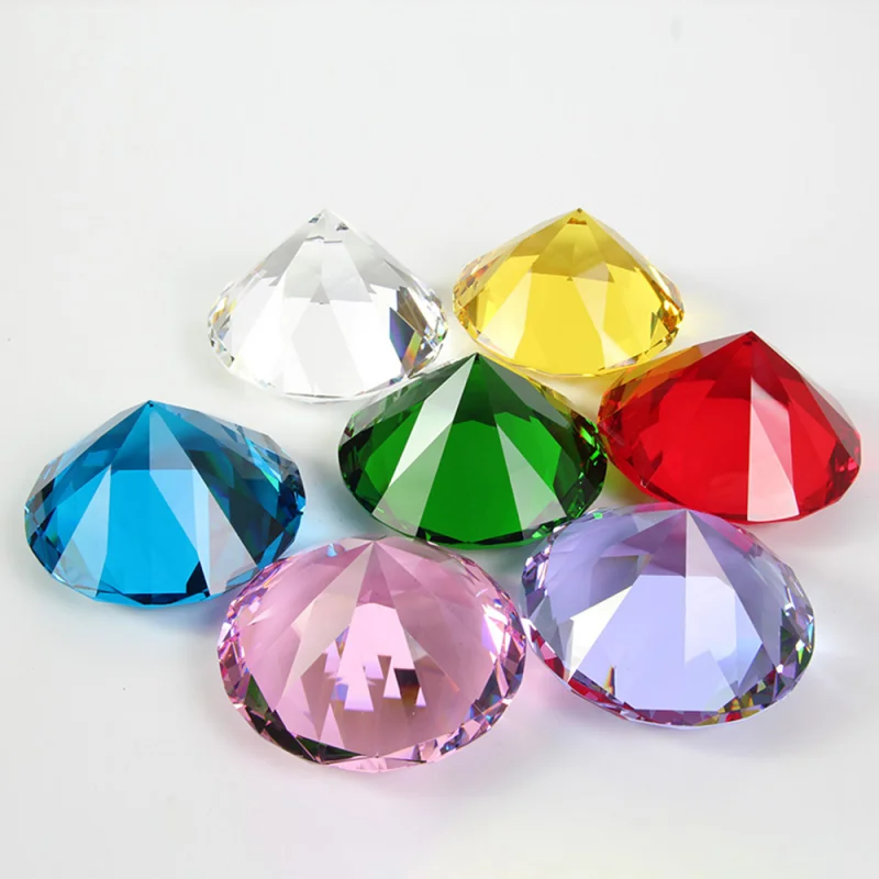 10 Colors Crystal Diamond Shaped Paperweight Decor Cut Glass Giant Gemstone Wedding Jewelry Christmas Ornament Gifts