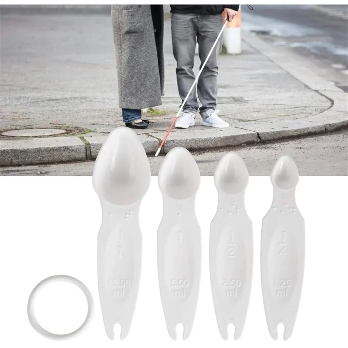 11·11COUPON 4Pcs Braille Measuring Spoons and Cups Set for Blind People Baking Supplies Kitchen Measuring