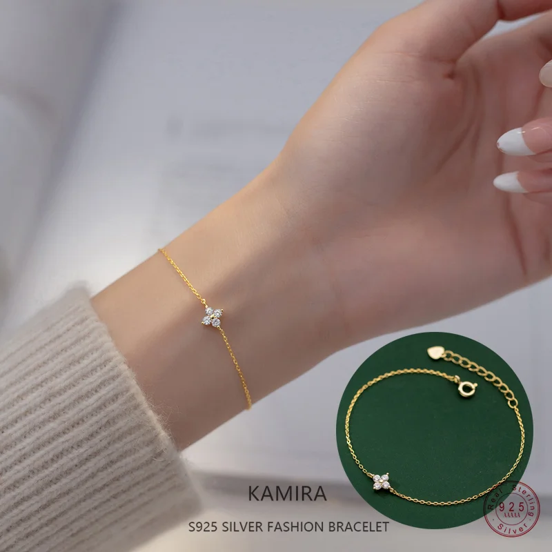 

KAMIRA 925 sterling silver Fashion Simple Clover Zircon Bracelet&Bracelet for Women Elegant Sweet Wedding Gift Fine Jewelry Gift