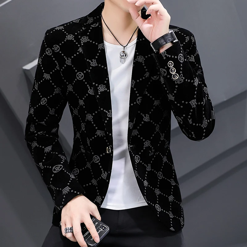 High Quality New Fashion Handsome Corduroy Suit Men\'s Youth Slim Suit Formal Wear Smart Casual  Four Seasons  Blazers  Acetate