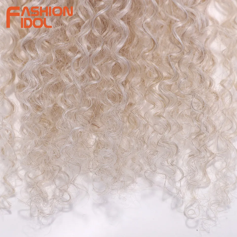 FASHION IDOL Afro Kinky Curly Hair 20-24 inches 6PCS Synthetic Hair Bundles Ombre Blonde High Temperature Fiber Hair Extensions