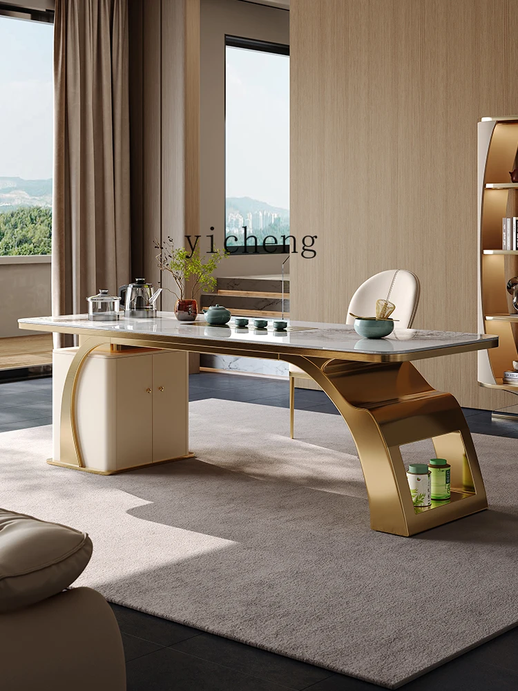 

LSL Light Luxury Modern High-End Tea Table Home Table and Chairs Stainless Steel Kung Fu Tea Brewing Table