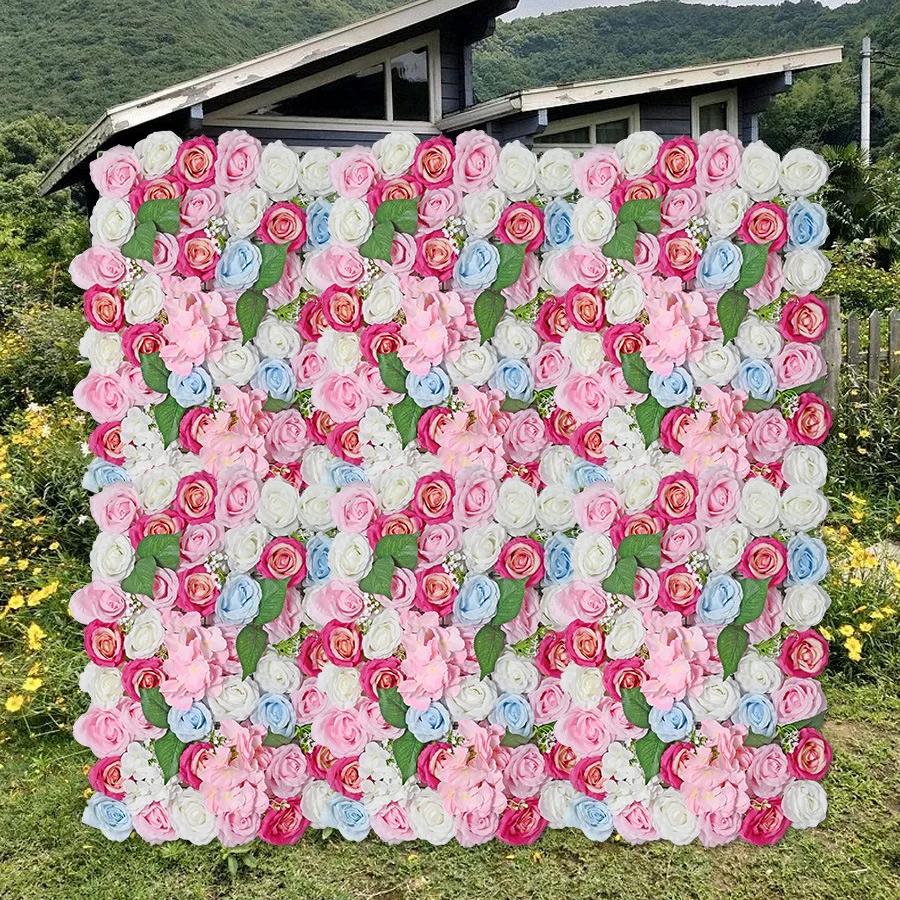 3D Pink Rose Cloth Roll Up Flower Wall Curtain Hanging Fabric Green Plant Wall Birthday Event Party Wedding Backdrop Deco Props