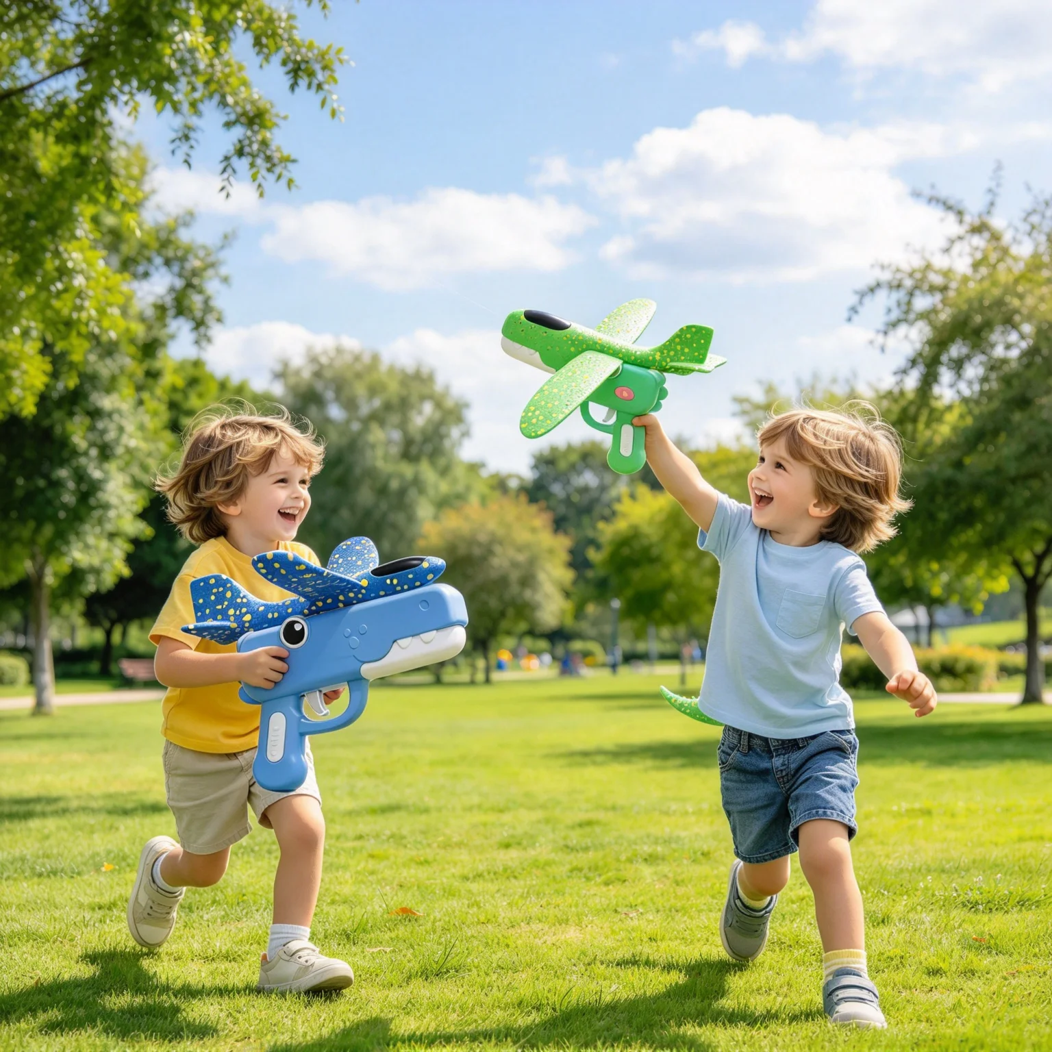 Dinosaur Foam Airplane Launcher Toy Gun, One Click Ejection Glider Plane, 3 Colors Available, Indoor Outdoor Kids Shooting Game