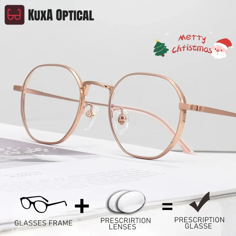 

KUXA очки из чистого титана, женские оптические очки, оправа, линзы по рецепту, прогрессивное зрение, близорукость, дальнозоркость, многоугольник, очки