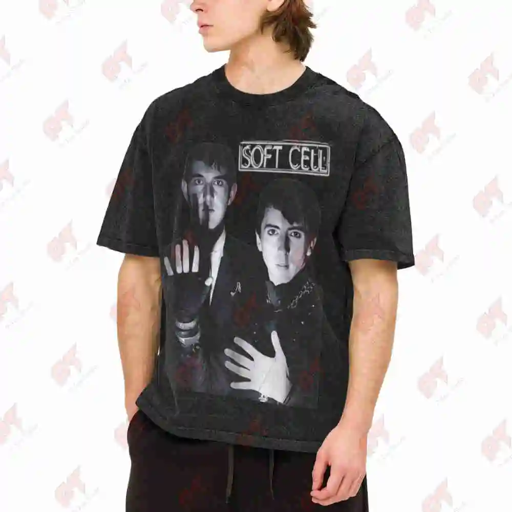 Soft Cell Synthpop New Wave Logo Vintage Washed Tee Pure Cotton T-Shirt