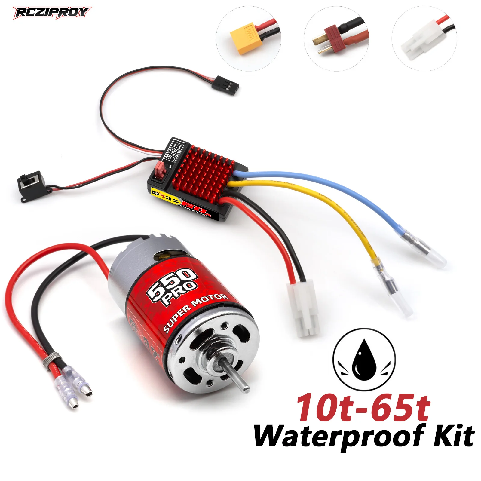 RC 550 Por Brushed Motor 10T-65T ESC 60A Speed Control Combo Set Hill Climb Drift Racing Waterproof for 1/10 RC Cralwer Car/Boat