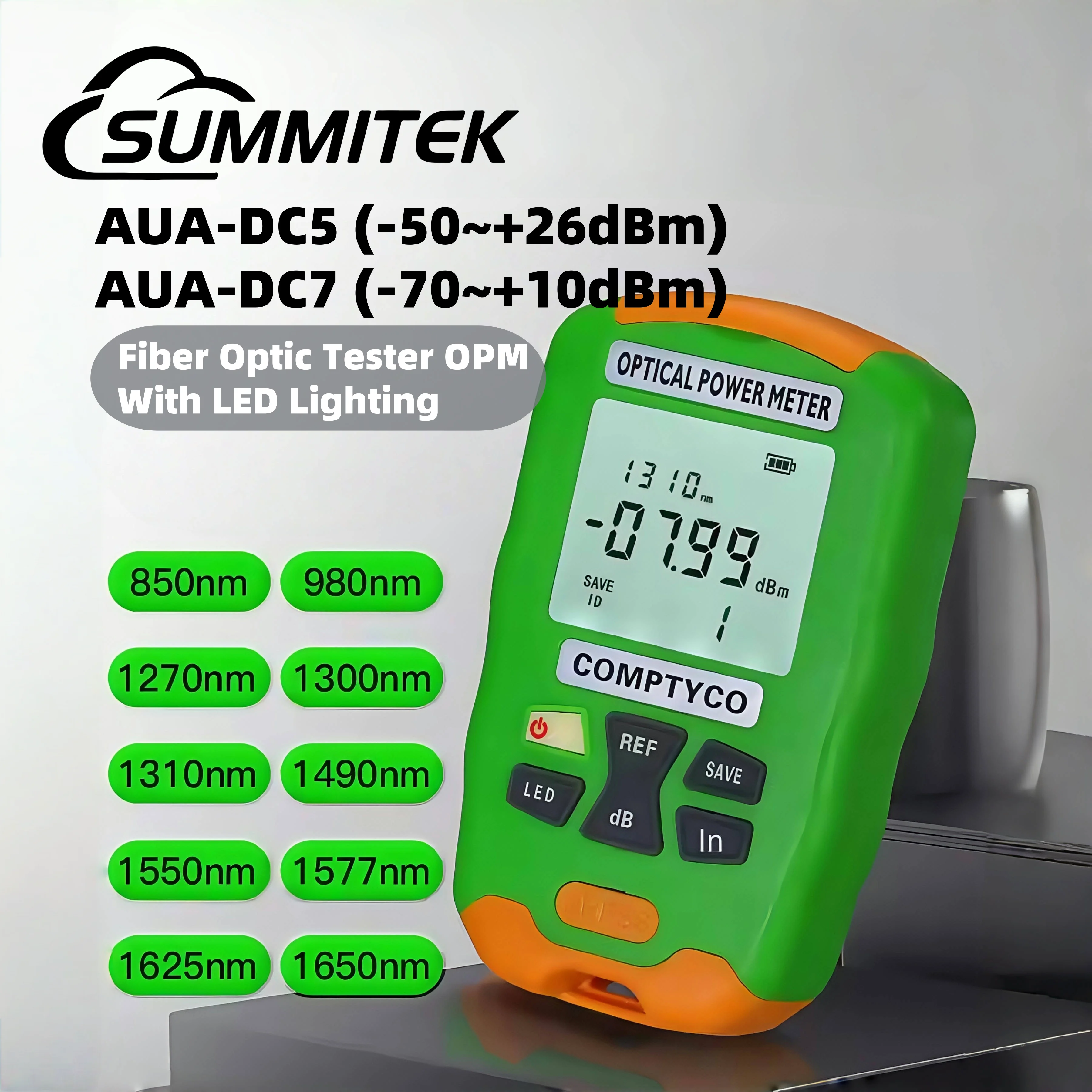 COMPTYCO AUA-DC7/D5 Mini Optical Power Meter Fiber Optic Tester OPM Dengan Lampu LED Isi Ulang