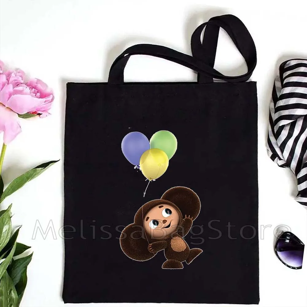 Cute Cartoon Monkey Russian Doll Russia Cheburashka Gifts Canvas Shoulder Tote Bag Cotton Shopping Bag Shopper Casual Handbag