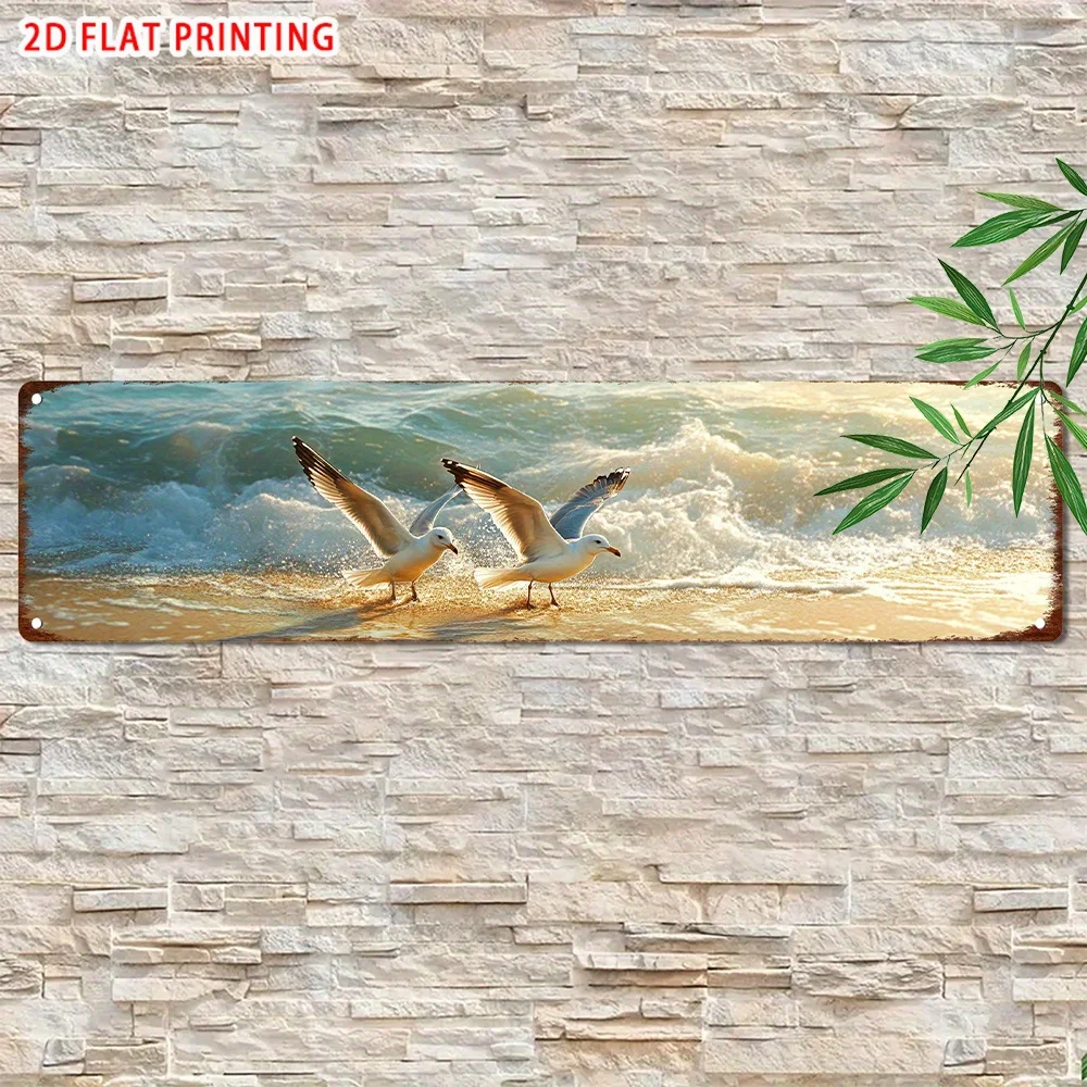 1-Piece Vintage Nautical Seagull Aluminum Wall Hanging Sign - Seaside Decor Featuring Sea Birds, Perfect for Christmas