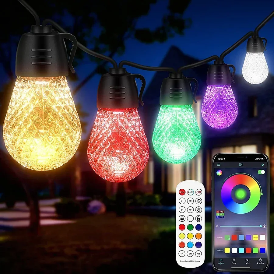 

15M 25 Globe Blubs Smart App Garden Patio String Light Christmas Fairy Light Outdoor Festoon Garland Light For Hotel Park Decor