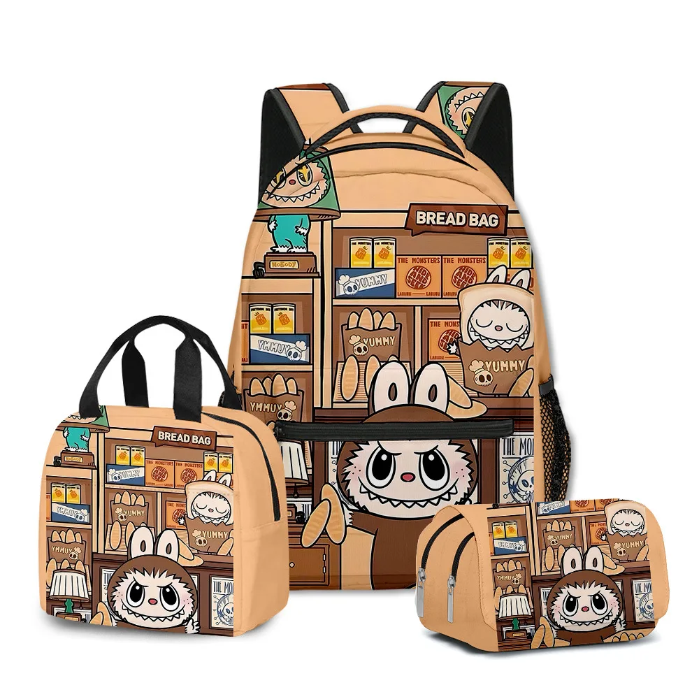 3D New Product 2024 Labubu Peripheral Student School Bag Backpack Lunch Bag Pencil Case Three-piece Set Best Gift Kawaii