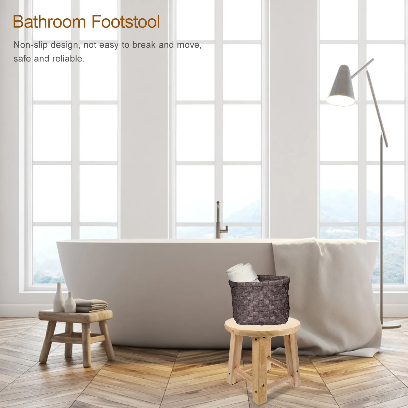 

1Pcs Wooden Low Round Stool Sturdy Anti-Slip Bathroom Footstool for Toilet Home Shoe Changing Seat Wooden Stool