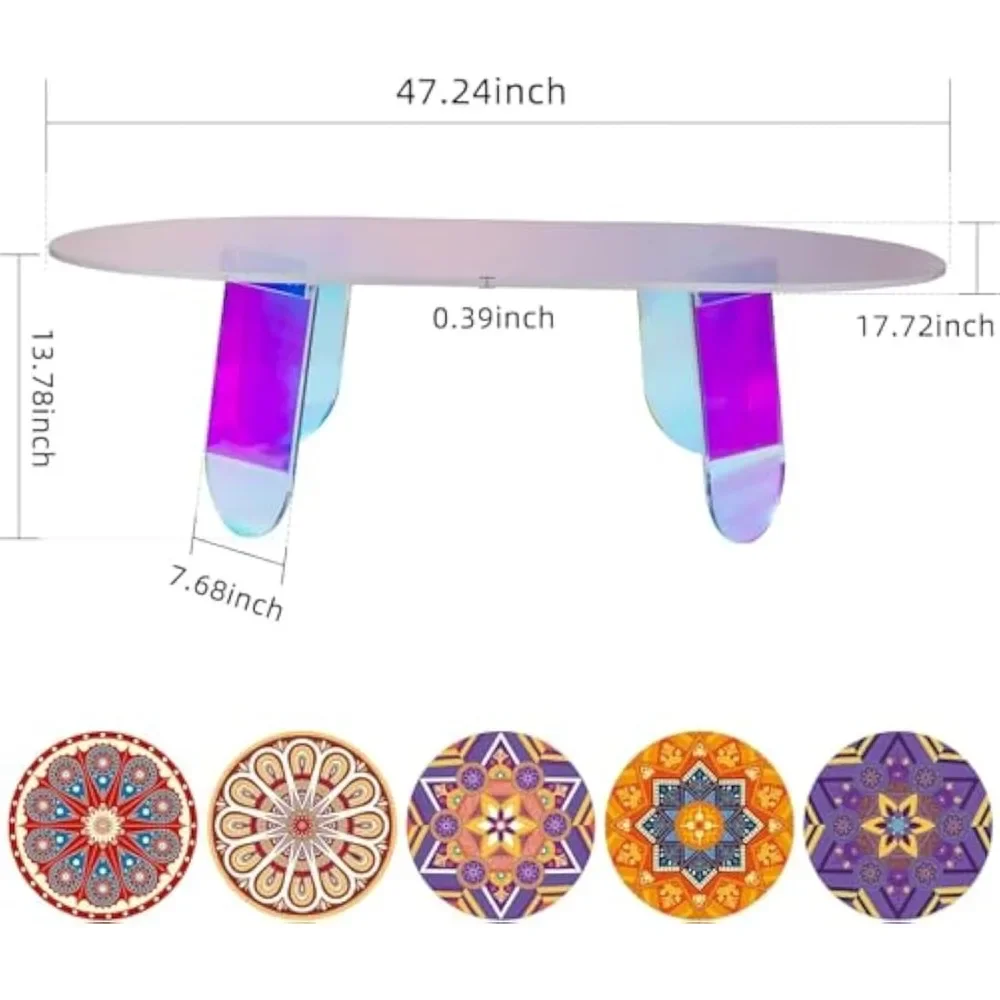 Mesa auxiliar acrílica de color arcoíris, mesa de salón transparente