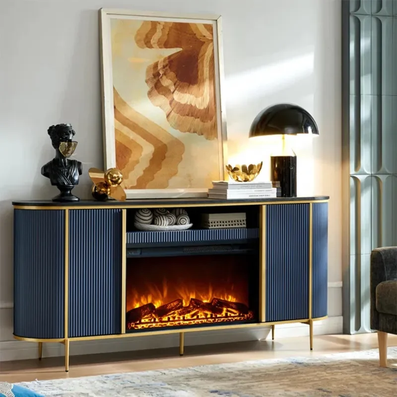 Modern Elegant Groove TV Cabinet Console Living Room Furniture Without Electric Fireplace Factory Customization Hot Selling