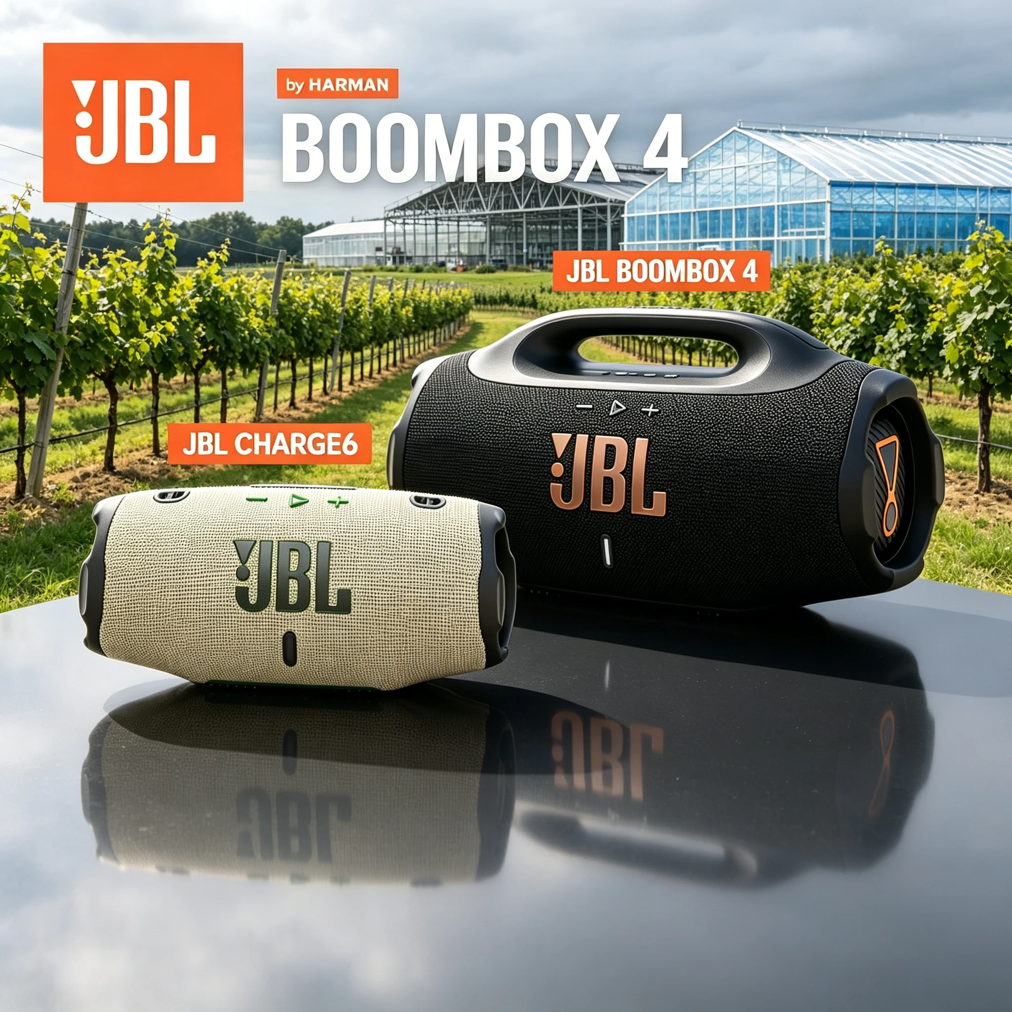 JBL CHARGE6+BOOMBOX4 Outdoor Speaker Bundle, PartyBoost Pairing, Waterproof Speakers for Camping & Beach Parties
