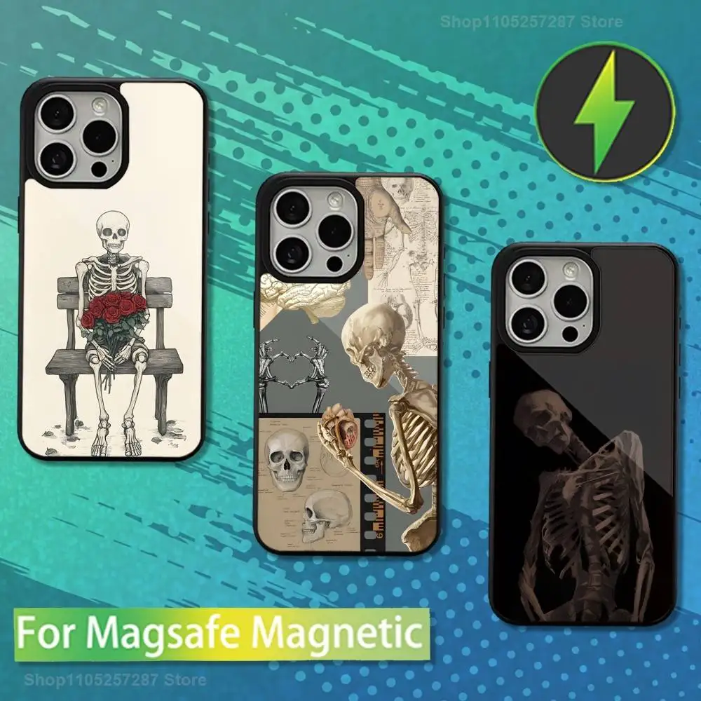 

Painting Skeleton Art For iPhone 15,Mini,13,Max,11,16,17,14,Plus,12,Pro,For Magsafe,Magnetic Wireless Charging Case