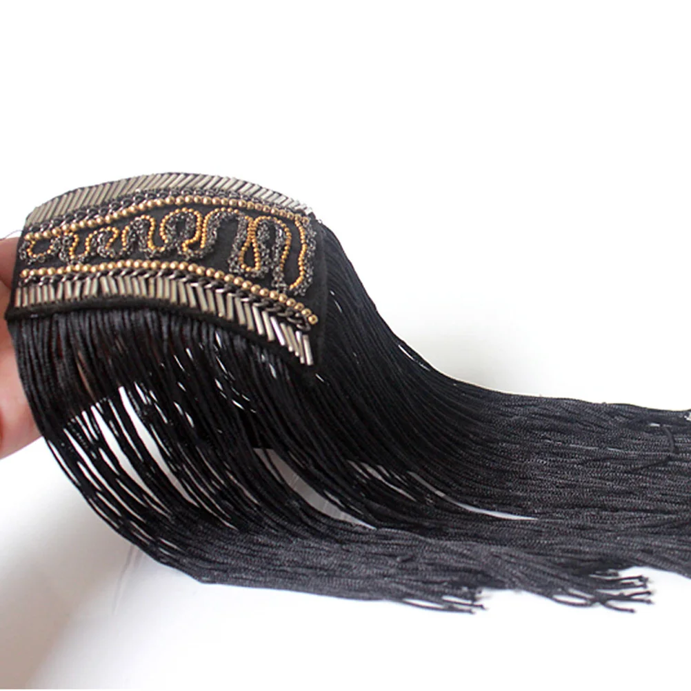 

1 Pair Black Tassel Epaulet Shoulder Board Badge Bead Decor Shoulder Mark Fringe Epaulet for Man Woman
