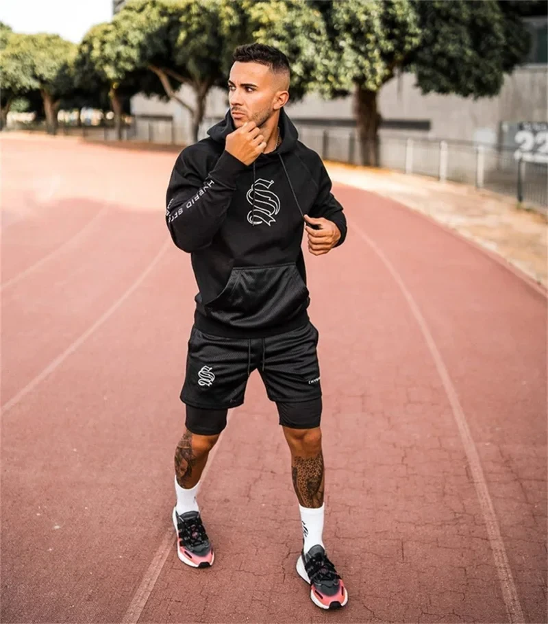 

Summer Men's Double Mesh Shorts Jogging Shorts Jogger Gym Fitness Shorts 2 In 1 Double Letter Fitness