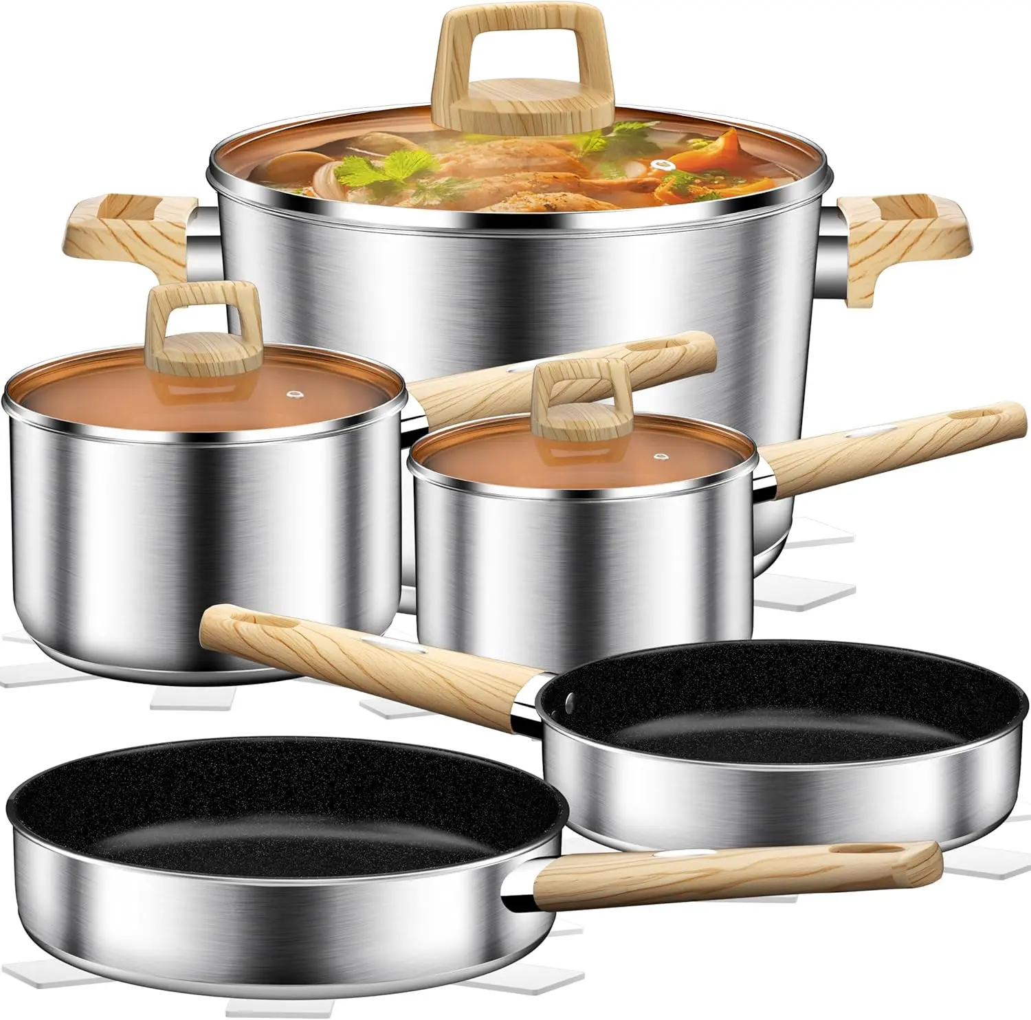 Stainless Steel Cookware Set Pots and Pans Set, Induction Cookware, Kitchen Cooking Set, Heavy Duty, Base,