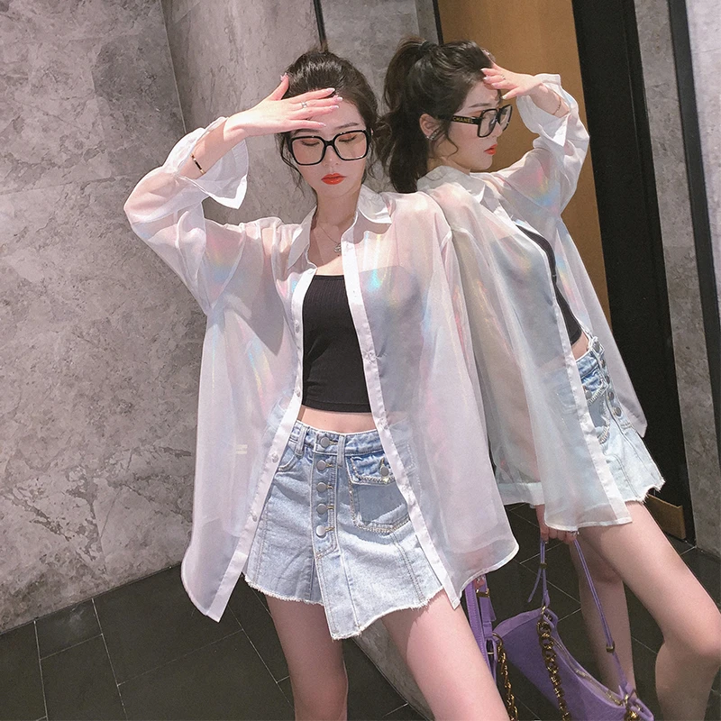 

Women's Summer New Style Breathable White Shells Sun Protection Clothing Transparent Thin Outerwear Spring Autumn Cardigan