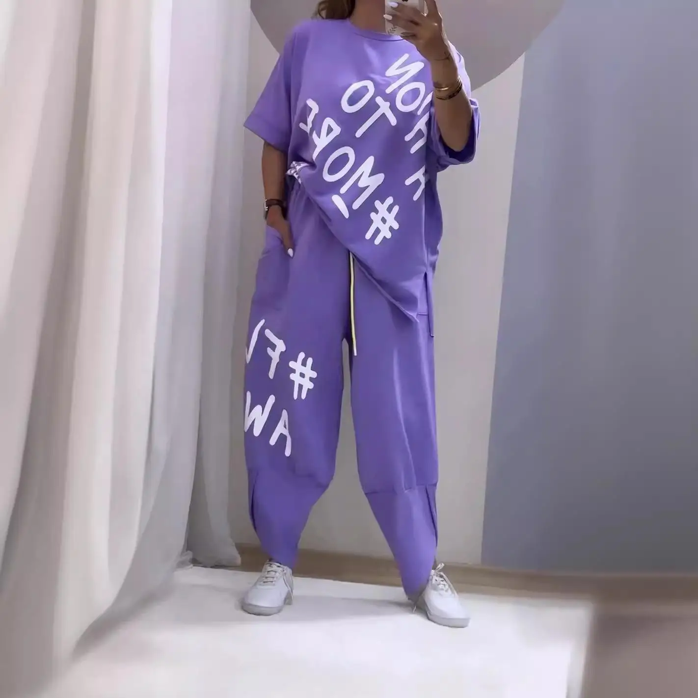 

Bet Print Sports Women's Suit Long Pants Faionable Workwear Casual Outfit Summer 2024 Collection No Brand Registered