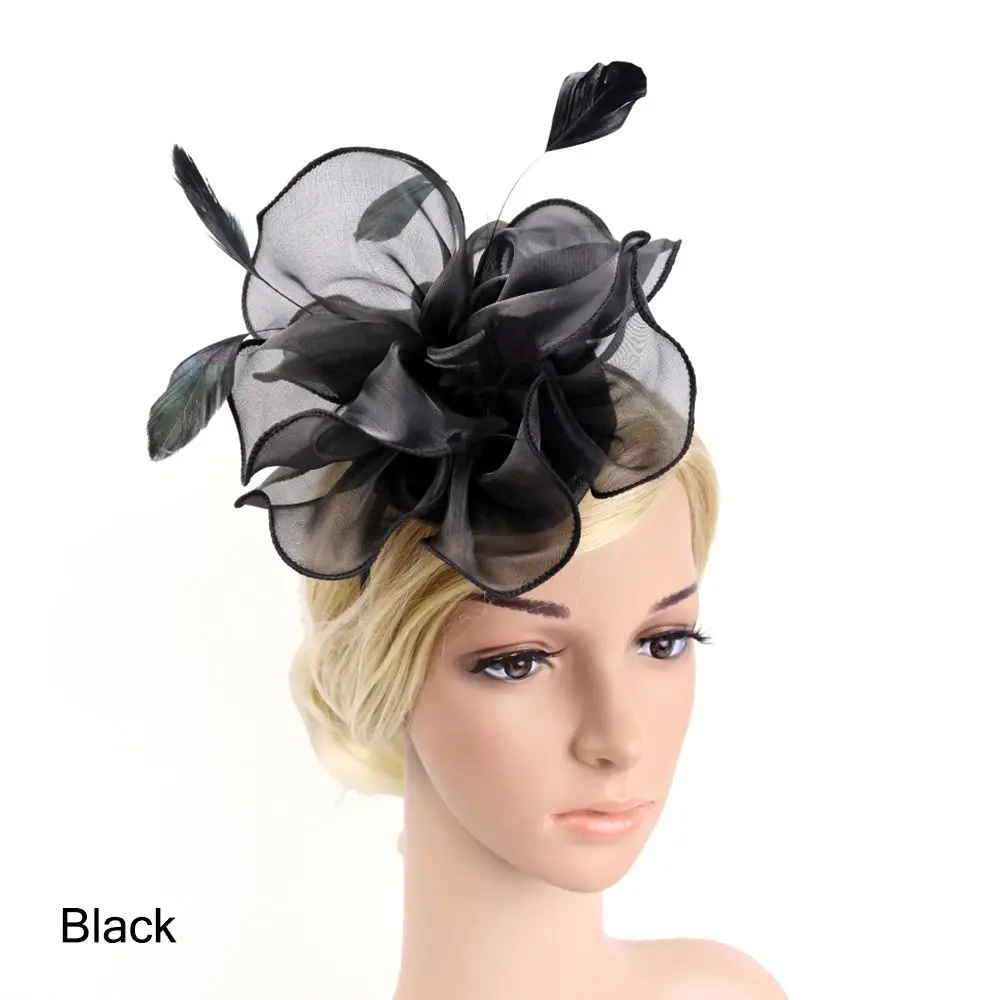 Fascinators Top Hat Wedding Flower Mesh Headband Feather Flower Headband Fascinator Hats Cocktail Tea Party Headwear