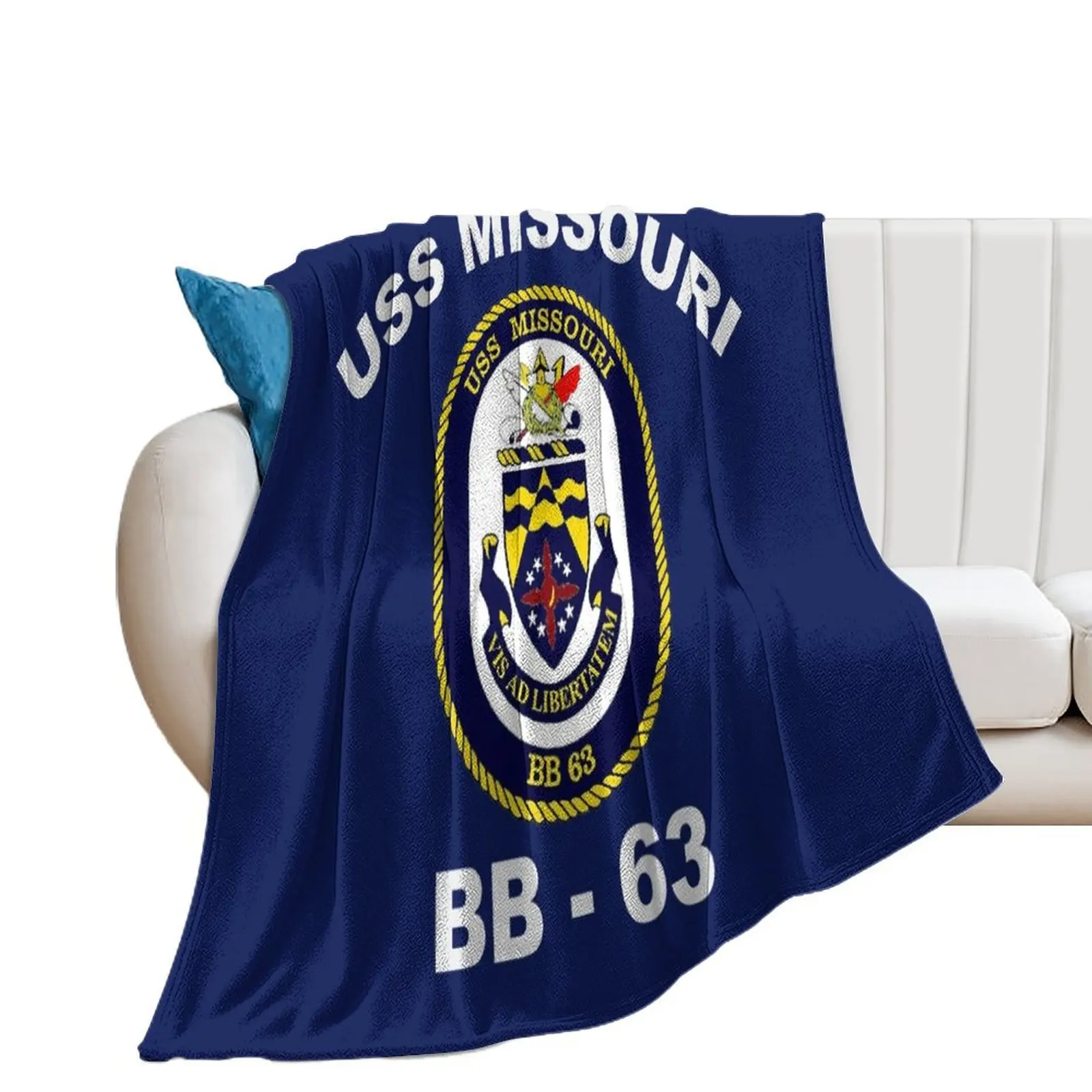 

USS Missouri (BB-63) Crest for Dark Colors Throw Blanket Plaid on the sofa Heavy Blankets